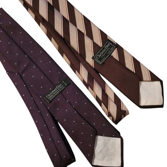 Vtg Christian Dior Men's Ties Set 2 Brown Patterns Designer Professional Career - Picture 1 of 8